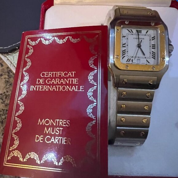 AUTHENTIC CARTIER SANTOS BBC8346 TWO TONE MEN WATCH NEAR PERFECT - Picture 5 of 8